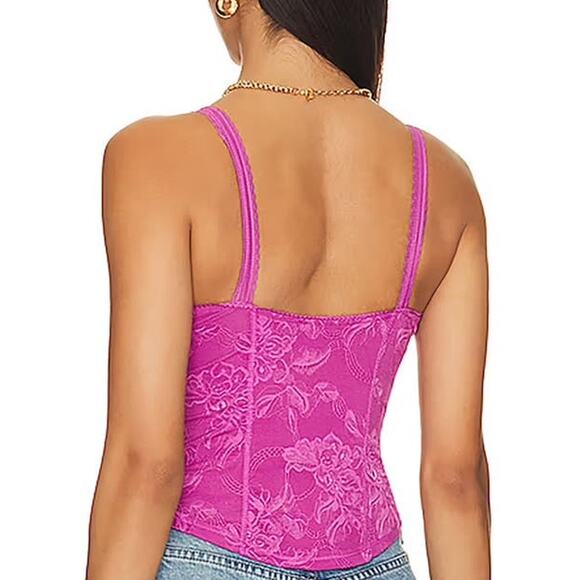 NEW Free People High Standards Cami Top Tank Corset Pink Lace Size Small - Picture 2 of 3